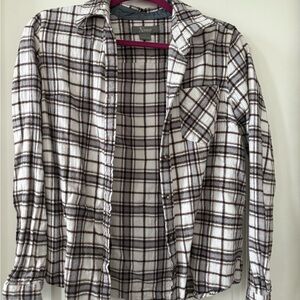 Natural Reflections Women's Plaid Button Down Shirt in White and Brown